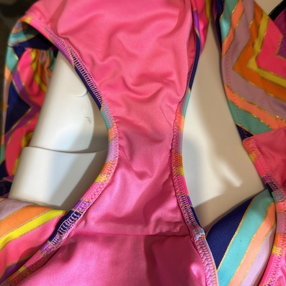 Victoria's Secret 2 Piece Bikini Bright Rainbow Chevron Stripes Halter Top M - Picture 14 of 16